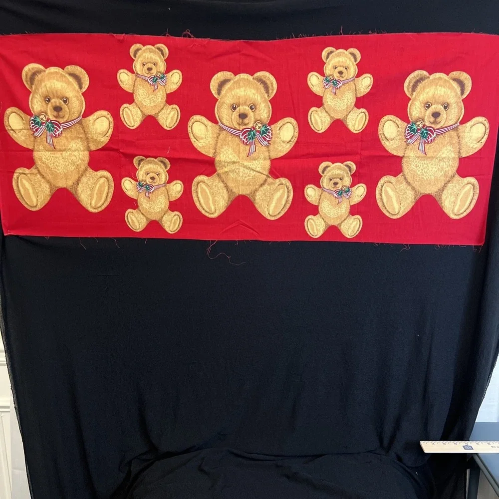 Vintage Christmas Teddy Bear Fabric Panel Hallmark Holiday Craft Sew